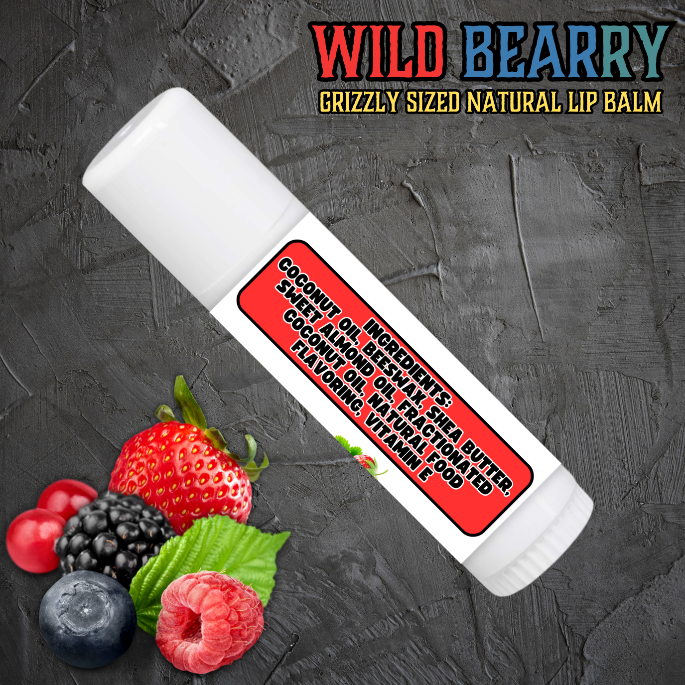 Wild Bearry Natural Lip Balm Stick with Organic Beeswax, Shea Butter, Almond Oil, Coconut Oil, Vitamin E, and Natural Berry Flavor