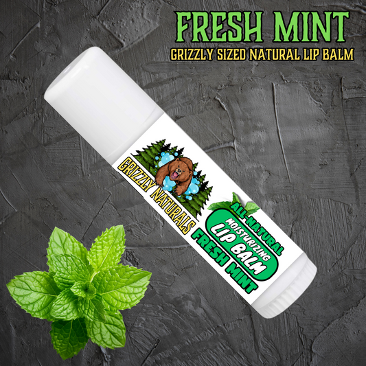 Fresh Mint Natural Lip Balm Stick with Organic Beeswax, Shea Butter, Almond Oil, Coconut Oil, Vitamin E, and Natural Peppermint & Spearmint Flavor