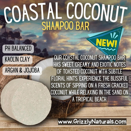 Coastal Coconut - SHAMPOO BAR - pH balanced - Grizzly Naturals Soap Company