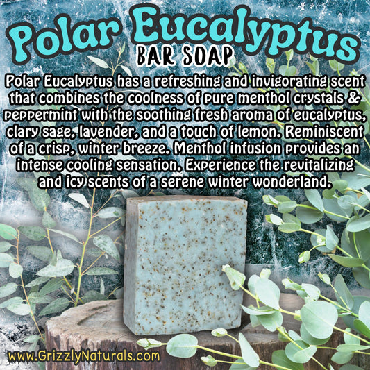 Polar Eucalyptus - BAR SOAP - Light Grit w/ Cooling Menthol - Grizzly Naturals Soap Company