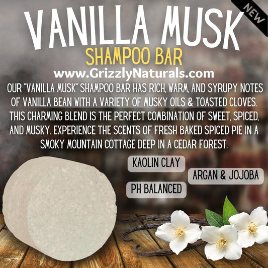 Vanilla Musk - SHAMPOO BAR - pH balanced - Grizzly Naturals Soap Company