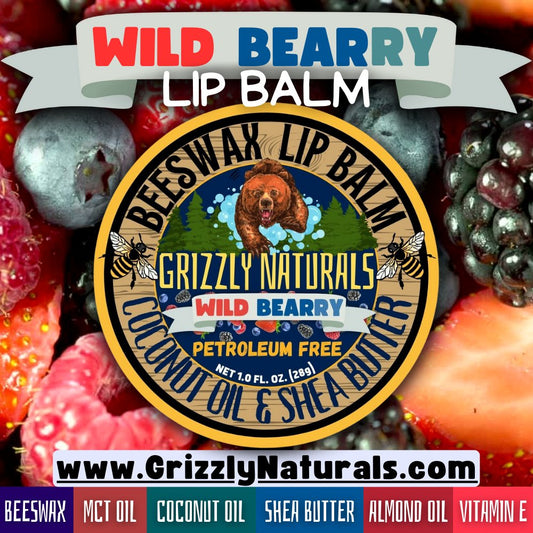 Wild Bearry - Beeswax Lip Balm With Shea Butter, Almond Oil, Coconut Oil, Vitamin E, and Natural Flavor - Grizzly Naturals Soap Company