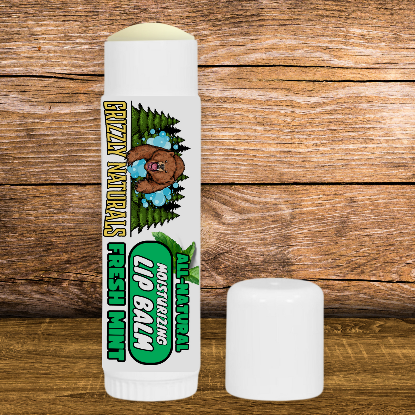 Fresh Mint Grizzly-Sized Lip Balm Stick – Organic Beeswax, Shea Butter, Almond Oil, Coconut Oil, Vitamin E