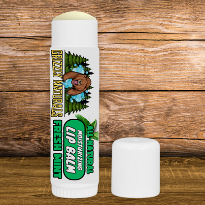 Fresh Mint Grizzly-Sized Lip Balm Stick – Organic Beeswax, Shea Butter, Almond Oil, Coconut Oil, Vitamin E
