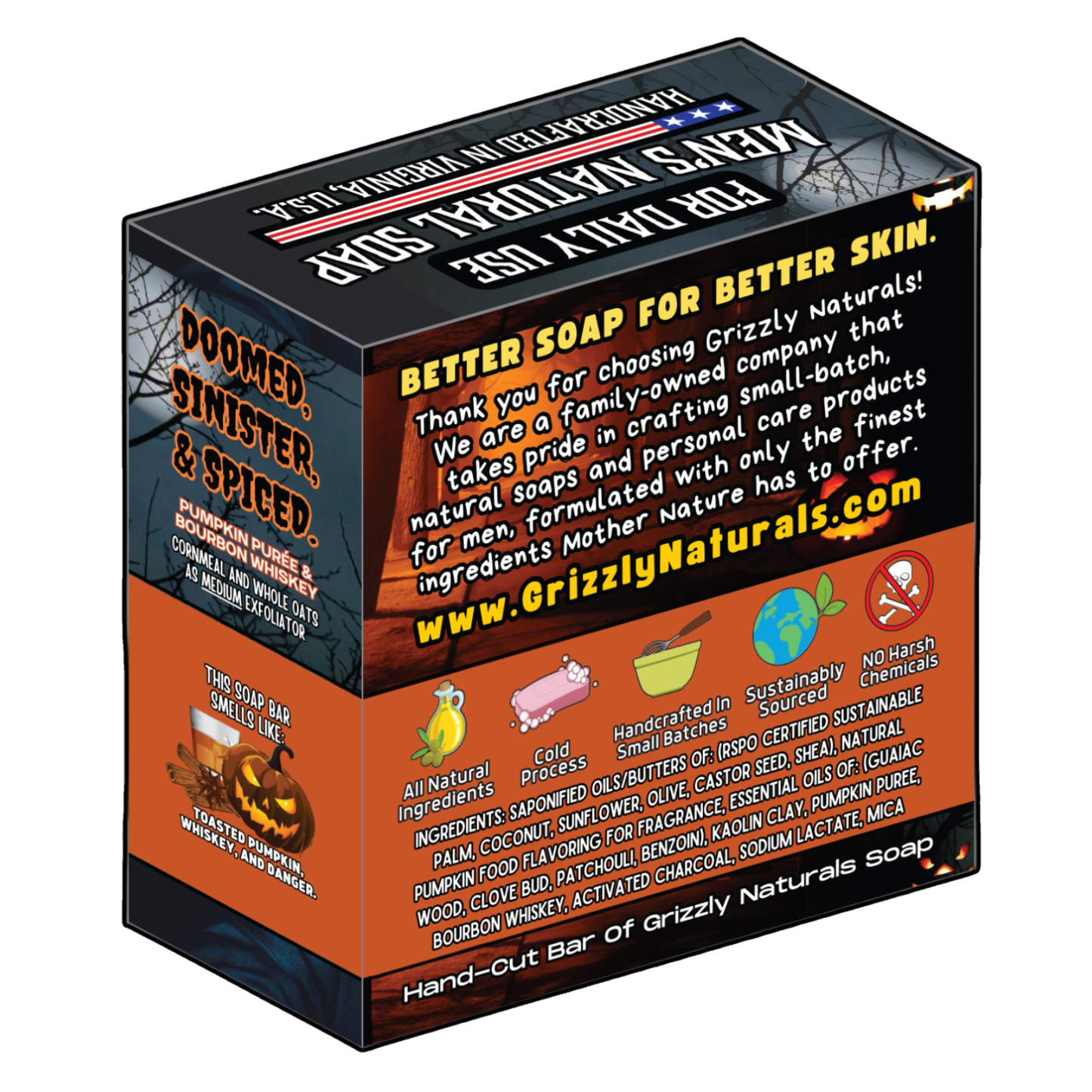 Psycho Pumpkin 🎃 - HALLOWEEN LIMITED EDITION - Medium Grit - NATURAL BAR SOAP FOR MEN