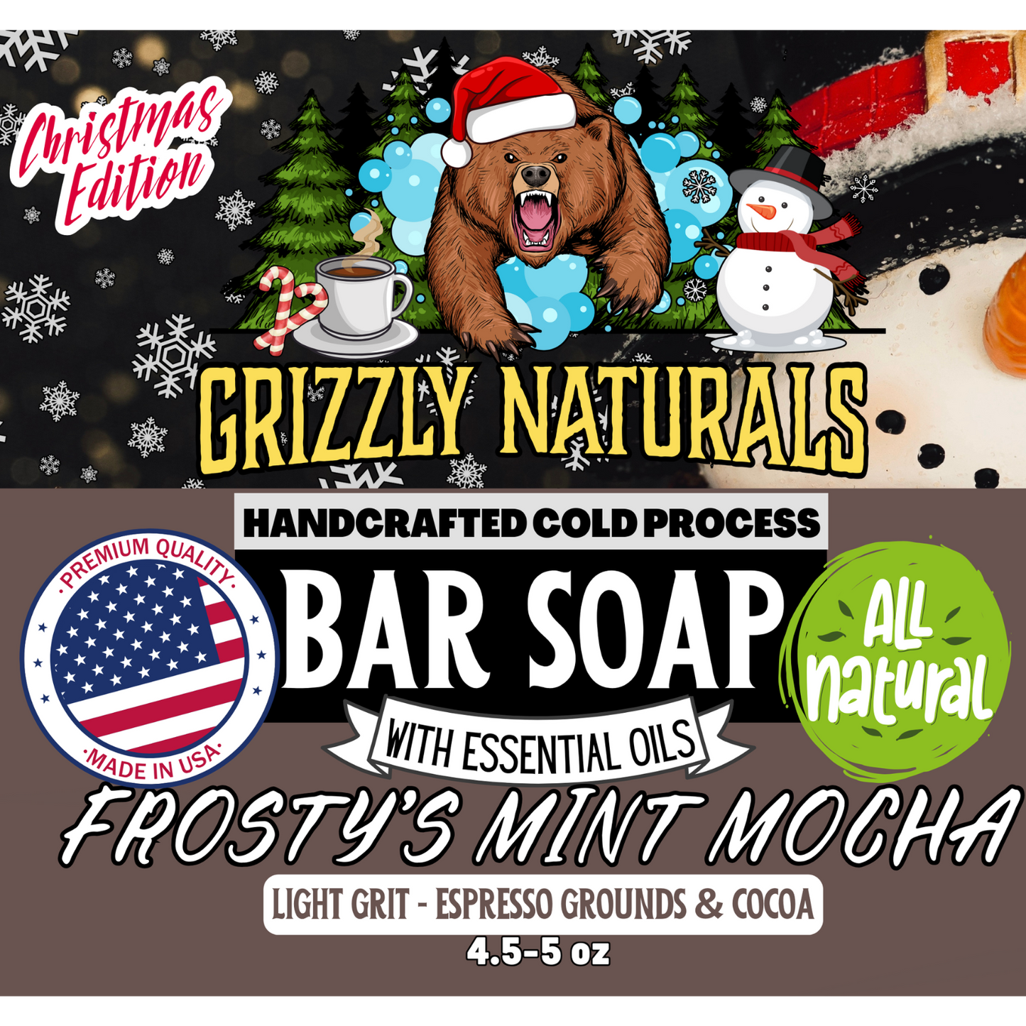 Frosty's Mint Mocha  - Light Grit - Limited Edition - NATURAL BAR SOAP FOR MEN