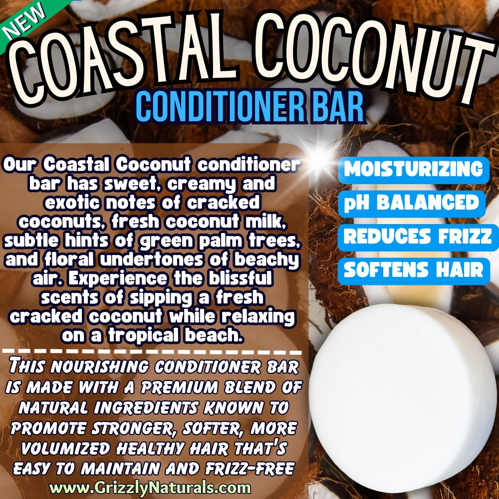 Coastal Coconut - CONDITIONER BAR - Grizzly Naturals Soap Company
