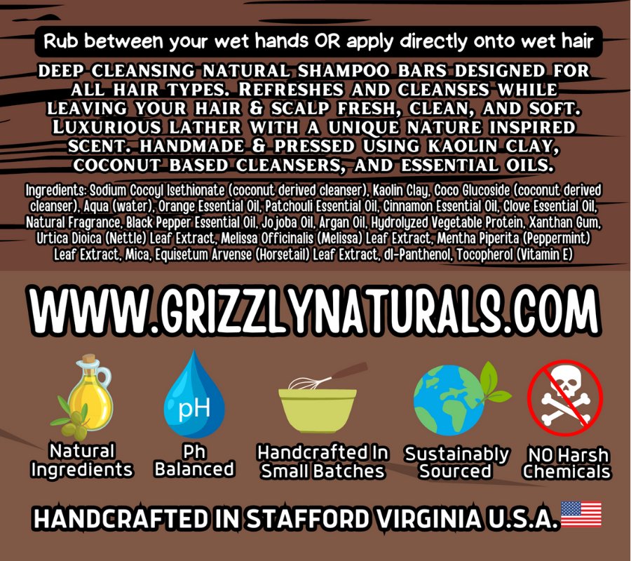 Cozy Cabin - SHAMPOO BAR - pH balanced - Grizzly Naturals Soap Company