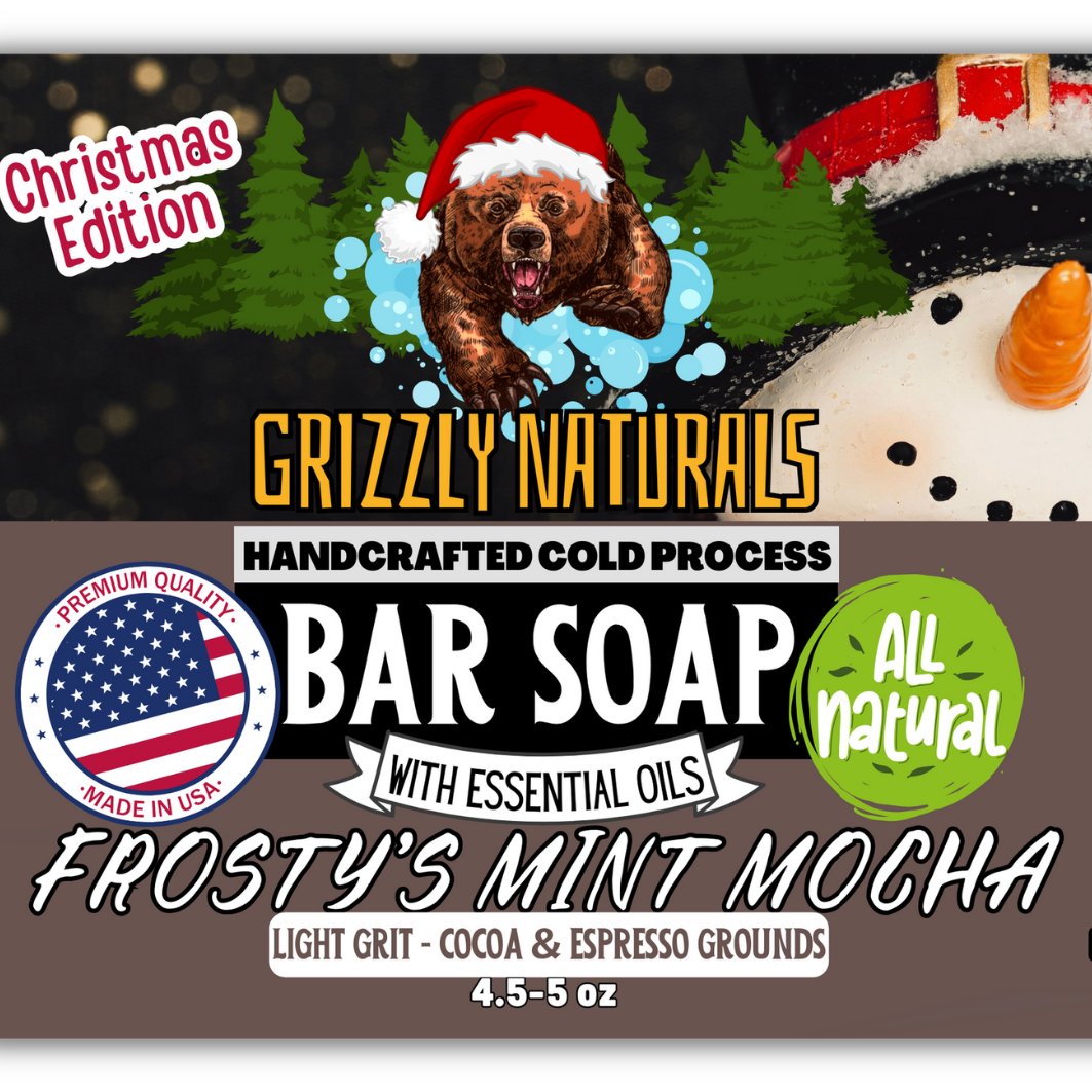 Frosty's Mint Mocha - BAR SOAP - Light Grit - Limited Edition - Discounted Extra Inventory - Grizzly Naturals Soap Company