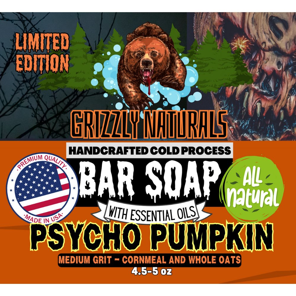 HALFWAY TO HALLOWEEN - Psycho Pumpkin Bar Soap - Medium Grit - Grizzly Naturals Soap Company