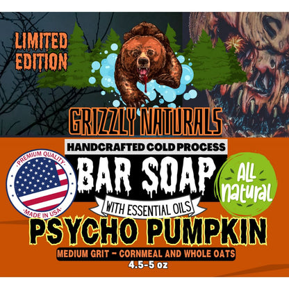 HALFWAY TO HALLOWEEN - Psycho Pumpkin Bar Soap - Medium Grit - Grizzly Naturals Soap Company