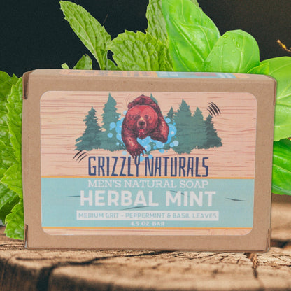 Herbal Mint - BAR SOAP - Medium Grit - Grizzly Naturals Soap Company