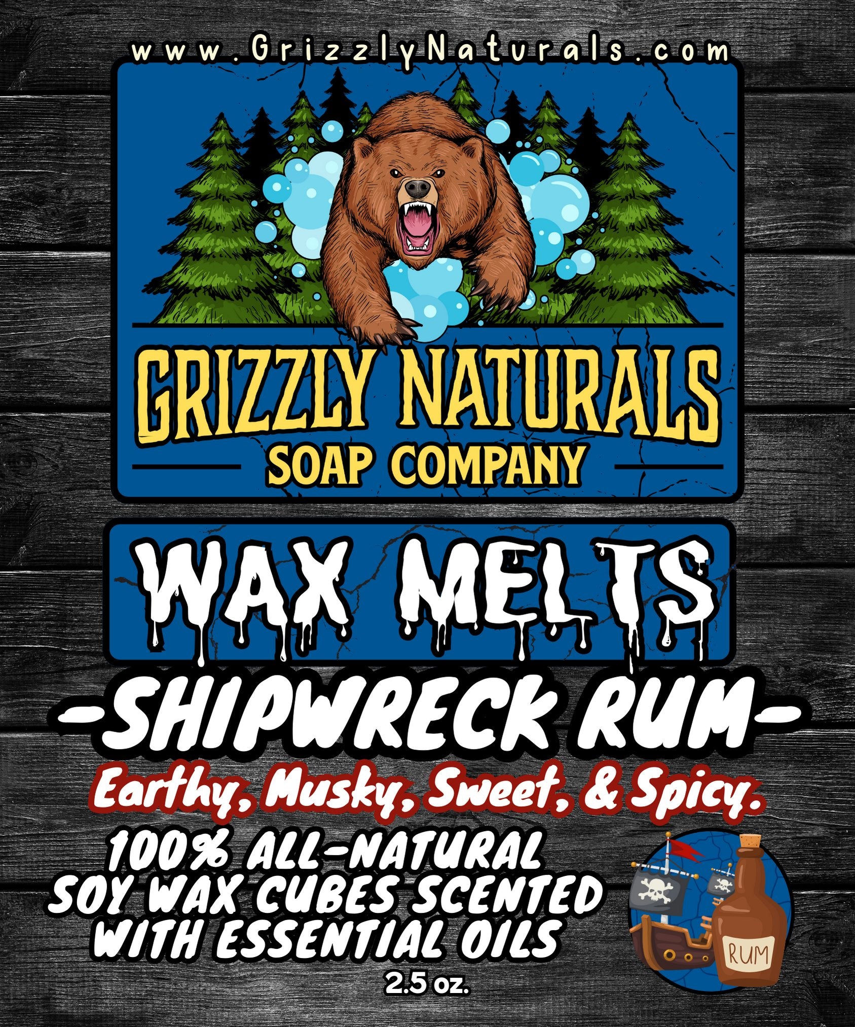 Shipwreck Rum Wax Melts 🏴‍☠️🦜 - Grizzly Naturals Soap Company