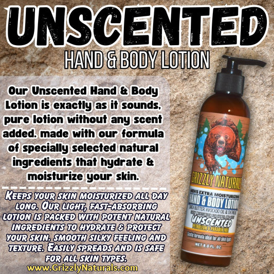 Unscented - HAND & BODY LOTION - New! - Grizzly Naturals Soap Company