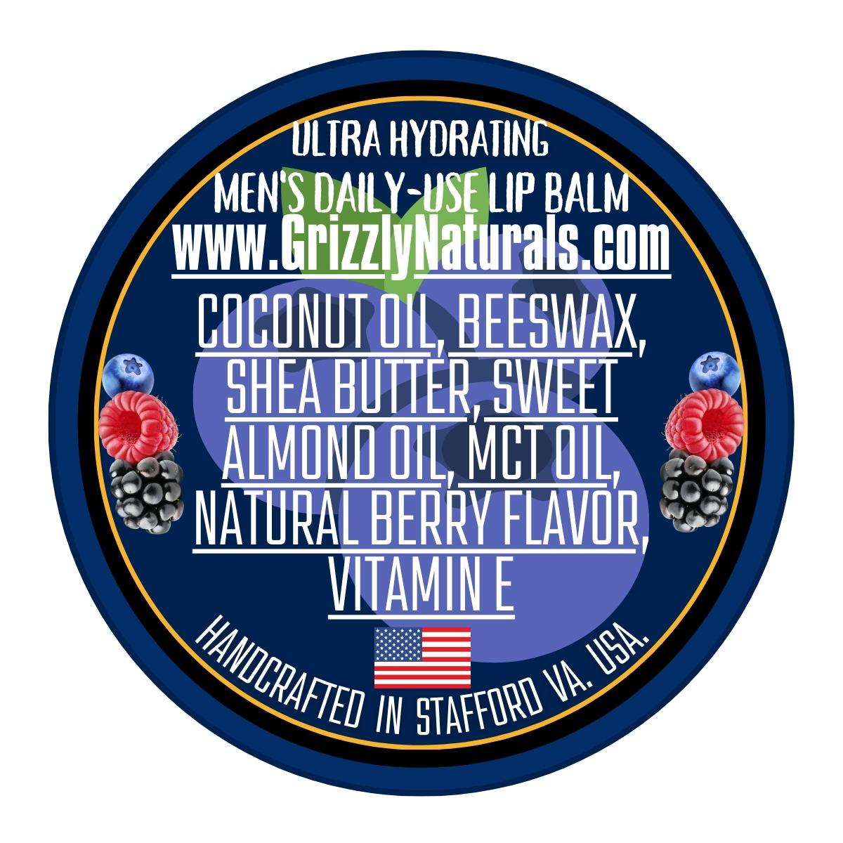 Wild Bearry - Beeswax Lip Balm With Shea Butter, Almond Oil, Coconut Oil, Vitamin E, and Natural Flavor - Grizzly Naturals Soap Company